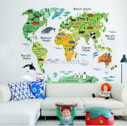 Наклейка "Карта мира с животными XL"